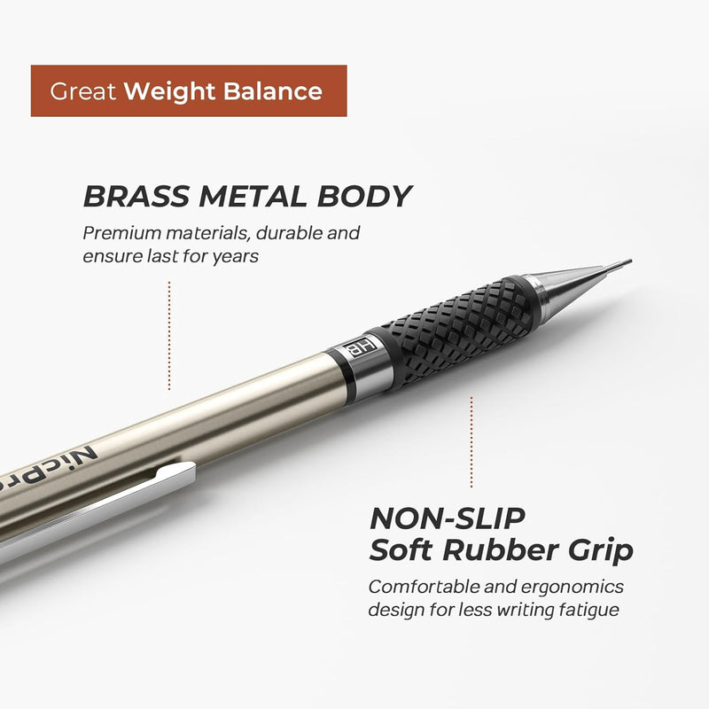 Nicpro 0.7 mm Art Mechanical Pencil Set in Storage Case, 3 PCS Metal Drafting Pencil Lead Pencil with 6 Tube HB Lead Refills, 3 Erasers, 9 PCS Eraser Refills for Artist Writing, Drawing, Sketching