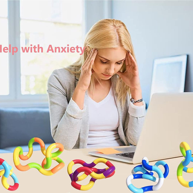 Sensory Fidget Toys - 6PCS Multicolor Twisty Fidget Toys for Adults, Boys, Girls for Relaxation, Anxiety Stress Relief, Decompression - Squeeze, Twist, Chain Spinner Alternative Gift