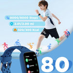 BIGGERFIVE 1.8" Kids Smart Watch, Fitness Tracker, Heart Rate Monitor, Sleep Tracker, IP68 Waterproof, Puzzle Games for 5-16 Year Old Girls Boys Teens, Blue