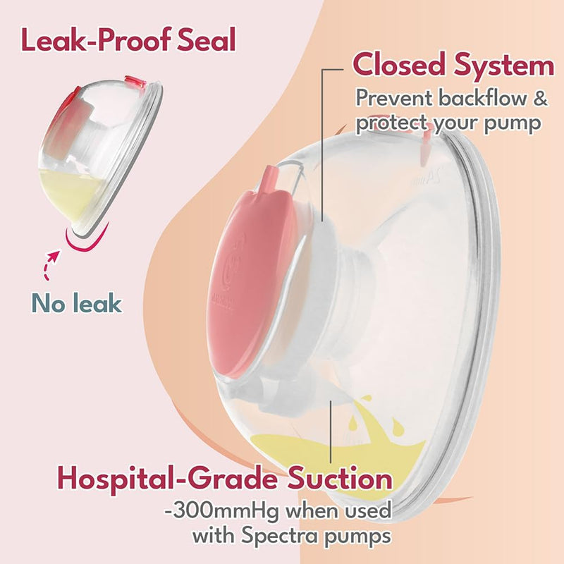 Nenesupply Handsfree Wearable Breast Milk Collection Cups Compatible with Spectra S1 S2 Baby Buddha Momcozy V1 Lansinoh Pumps 24mm Silicone Flanges Replacement for Spectra Pump Parts 19mm 21mm inserts
