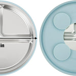 PandaEar 3 Pack Stainless Steel Baby Suction Plates, Divided Toddler Plate for Baby Led Weaning Supplies, Non-Slip Toddler Baby Feeding Set Dishwasher Safe (Blue/Green/Brown)
