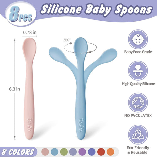 8 Pcs Silicone Baby Spoons Infant Utensils for First Stage Feeding | Soft Chewable Tips Soothe Gums, Bendable Handle for Self-Feeding, Ideal for Led Weaning, BPA-Free, Dishwasher & Boil-Safe