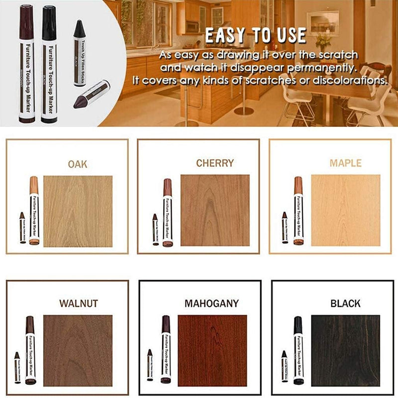 Furniture Repair Kit Wood Markers - Set of 13 - Markers and Wax Sticks with Sharpener Kit, for Stains, Scratches, Wood Floors, Tables, Desks, Carpenters, Bedposts, Touch Ups, and Cover Ups