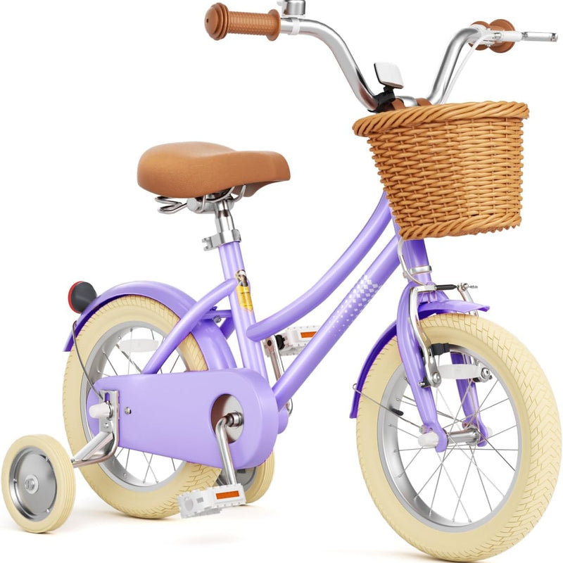 12-20 inch girls' bike with training wheels, pink, adjustable seat & handlebars, sturdy brakes & durable tires