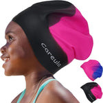 2 Pack Kids Swim Cap for Long Hair, Large Silicone Waterproof Swimming Cap for Age 3-15 Kids Girls Boys Toddler Children Youth Teen, Swim Hat for Braids and Dreadlocks, Keep Hair Dry