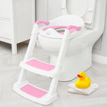 Forbena Potty Training Toilet Seat with Step Stool Ladder, Toddler Kids Potty Seat for Boys Girls, Non Slip Foldable Toilet Training Seat with Soft Cushion, Comfortable Handles (White-Grey)