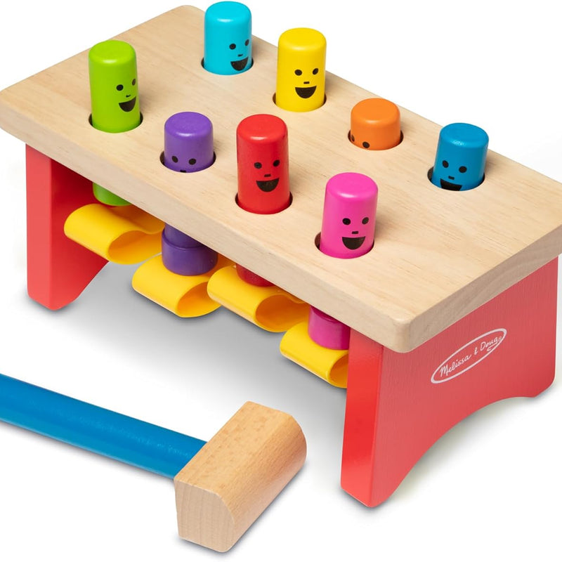 Melissa and Doug Deluxe Pounding Bench Wooden Preschool Learning Toy with Mallet, 10 inches, Ages 2+