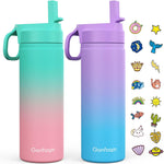 Gonfoam 16oz Kids Stainless Steel Insulated Water Bottle, 2 Pack | DIY Stickers, BPA-free, Leak-proof, Sturdy, Keeps Cold 24h, Easy to Carry, Easy to Clean, Back to School, Gifts