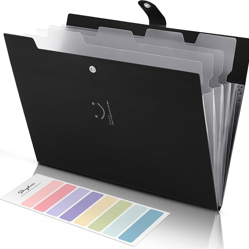 SKYDUE Expanding File Folder with 5 Pockets, Aesthetic Accordion File Organizer, Portable Document Paper Bill Receipt Organizer, School Office Supplies, Letter/A4 Size, (1, Pea Green)