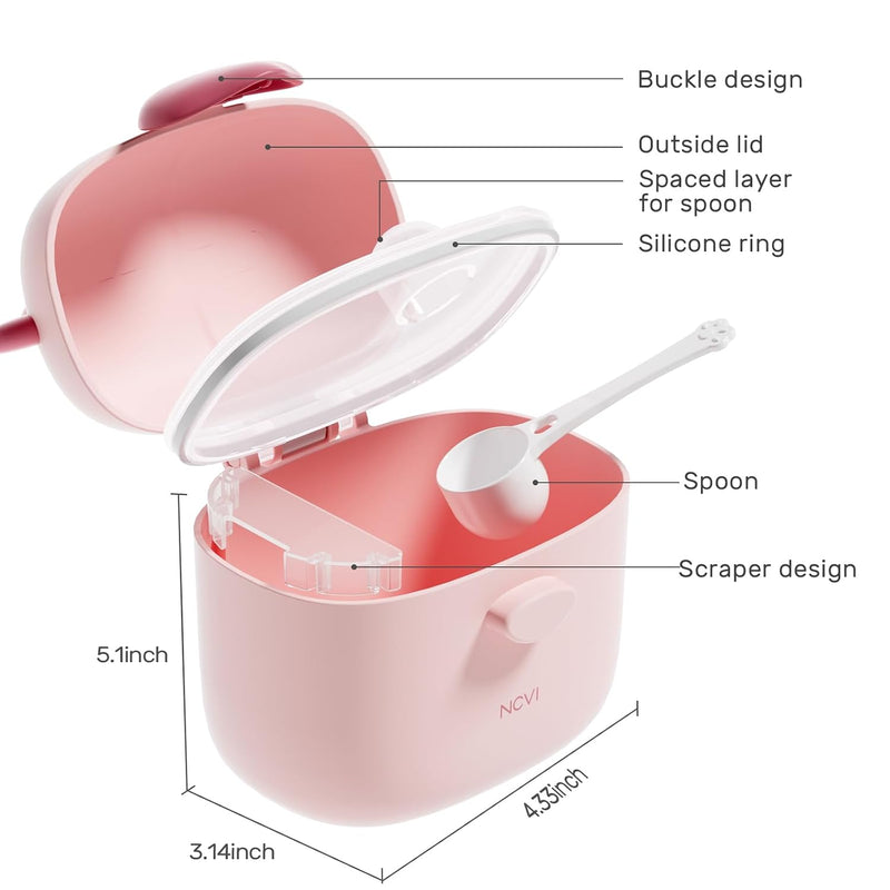 NCVI Formula Container To Go, Baby Formula Dispenser On The Go with Scoop | Formula Holder for Travel, Outdoor Picnic with Baby Infant, Portable Container for Milk Powder, Snacks, Candy, Fruits (Pink)