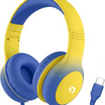 ADOOPE Wired Kids Headphones with USB C Plug, 85dB Safe Volume, Adjustable Headband, Tangle-Free Cord Headphones for School, Tablet, Travel (Light Purple & Pink, Without Microphone)