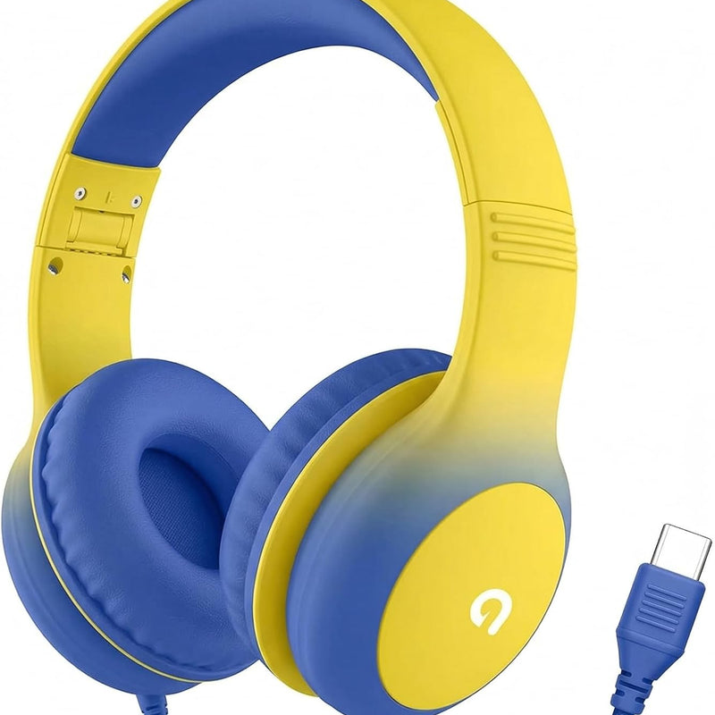 ADOOPE Wired Kids Headphones with USB C Plug, 85dB Safe Volume, Adjustable Headband, Tangle-Free Cord Headphones for School, Tablet, Travel (Light Purple & Pink, Without Microphone)