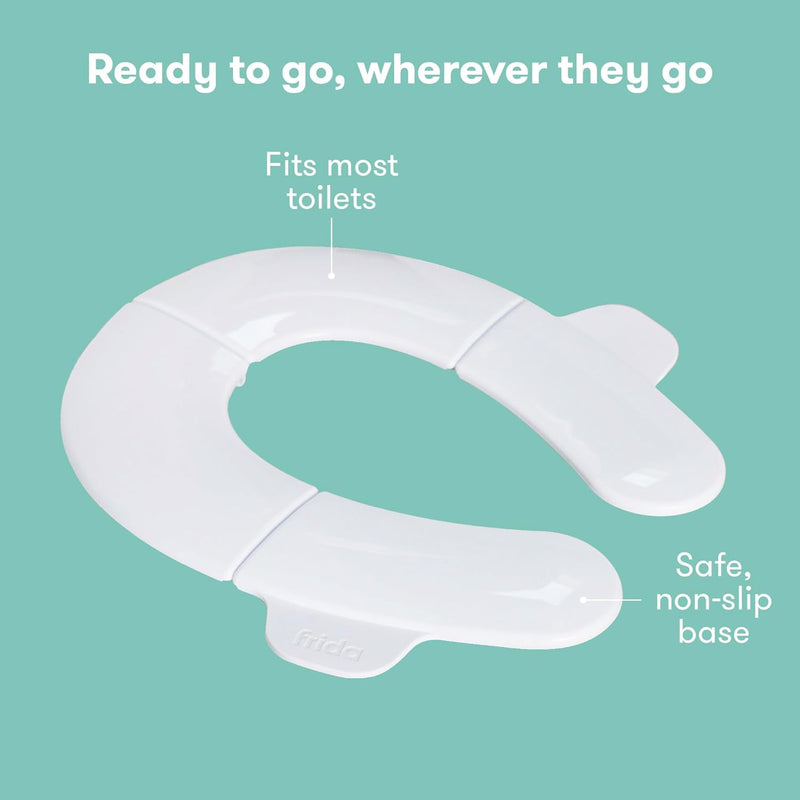 Frida Baby Fold-and-Go Portable Potty Seat for Toilet, Foldable Travel Potty Seat for Toddler, Fits Round & Oval Toilets, Non-Slip Base, Handles, Includes Free Travel Bag