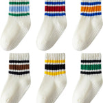 Toddler Grip Socks with Non-Slip Unisex Baby Stripe Crew Cotton Socks | Retro Seamless Ankle Socks for Girls Boys 6 Pairs