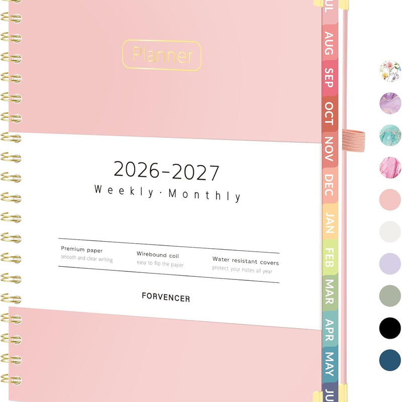 Forvencer Academic Planner 2026-2027, Hardcover Calendar Planner Weekly & Monthly, July 2026 - June 2027, 8.5" x 11", Daily Agenda with Tabs, College School Organizer for Student Teacher, Pink