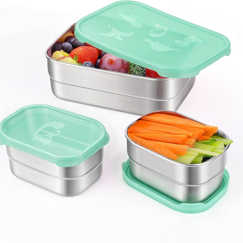 Tanjiae 4Pack 8oz Small (1 CUP) Stainless Steel Snack Containers for Kids | Reusable Easy Open Toddler Snack Containers with Silicone Lids | Stackable Toddler Lunch Box for Daycare, School and Travel