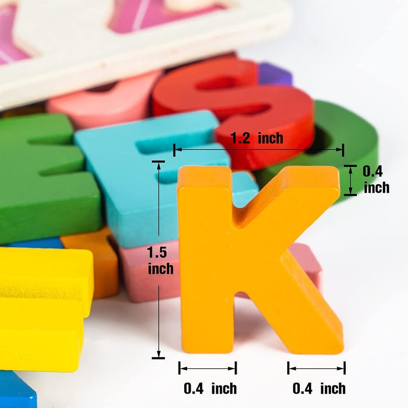 Attmu wooden alphabet puzzles for toddlers, shape ABC puzzle, preschool educational toys gift for girls and boys