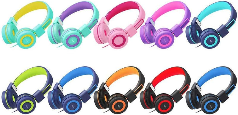 ELECDER i37 Kids Headphones for School Children Girls Boys Teens, Green | Foldable Adjustable Lightweight, 3.5mm Audio Jack On Ear Headphones for Smartphones Chromebook Computer PC Tablets Travel