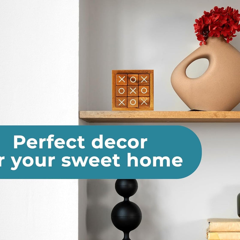 BSIRI Wooden Tic Tac Toe Coffee Table Decor Game Living Room Home Office Decorative Small Desk Bar Top Classic XO Tictactoe Toy Board Travel Size Wood Mini Gifts for Family Games and Gifts for Adults