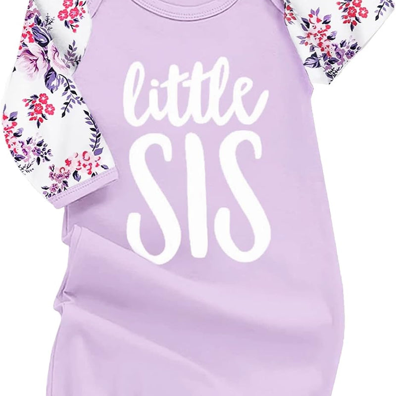 AMAWMW Newborn Baby Girl Little Sister Sleeper Gown Stripe Long Sleeve Nightgown Pajamas Gifts Stuff Essential Outfit