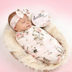 Galabloomer Newborn Receiving Blanket Headband Set Baby Flower Swaddle