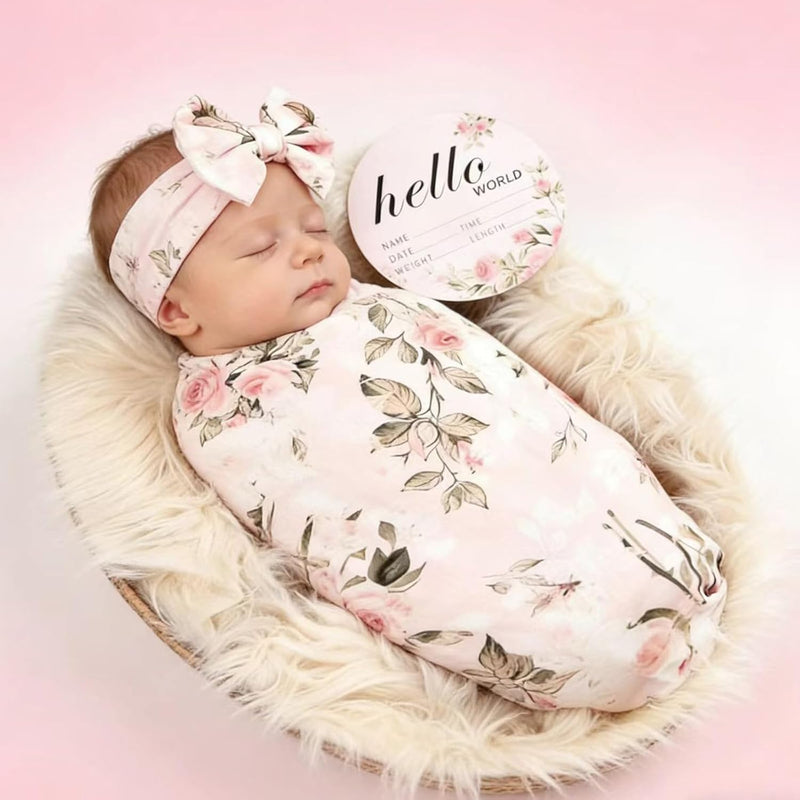 Galabloomer Newborn Receiving Blanket Headband Set Baby Flower Swaddle