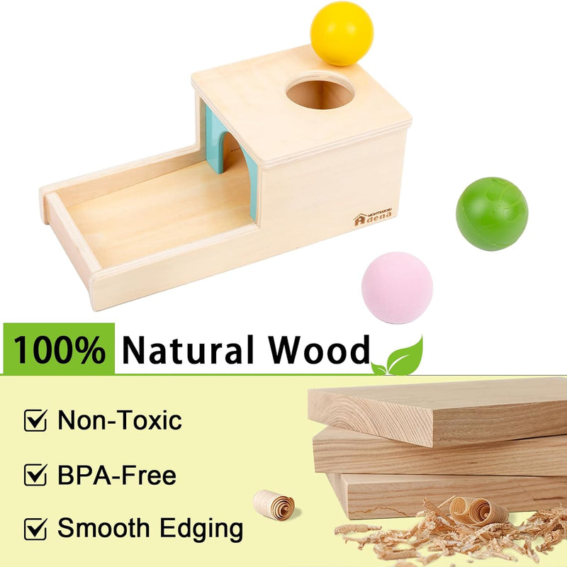 adenas montessori wooden toy for 6-12 month baby 3 balls with tray, object permanence box for toddler kid 1-2 year old preschool gift