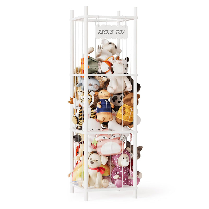 SpaceAid Stuffed Animal Storage Organizer, Wood Animals Zoo Toy Plushies Storage Holder, Large Capacity Plush Toy Cage for Playroom Organization, 15.8" Wide, Natural