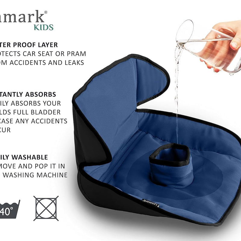 Lynmark® Potty Training Car Seat Protector Cover - Pee Protector, 1 Pk Navy | Waterproof Piddle Pads for Toddlers & Baby Universal Carseat - Washable Liner Mat for Spills, Nappy Leaks, Accidents