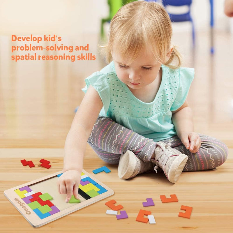 Coogam Wooden Blocks Puzzle Brain Teasers Toy for Kids, Montessori Educational Gift, 40 Pcs