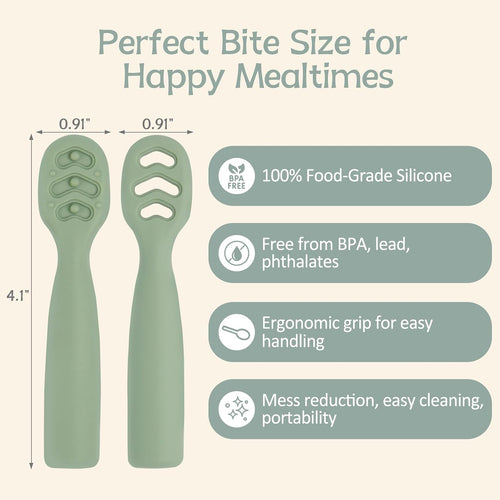 Eascrozn 6 Pack Silicone Baby Spoons Self Feeding 6+ Months Set BPA Free | First Stage Baby Led Weaning Supplies, Toddler Utensils for Soft Tip Silicone Feeding Spoon, Boil and Dishwasher Safe