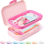 Sooez Double Layer Pencil Box, Plastic Pencil Case with Latch, Hard School Supply Box for Girls Boys Kids, Large Crayon Marker Pen Holder, Cute Art Storage Organizer, 1 Pack, Pink