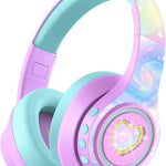 iClever Auraa Active Noise Cancelling Headphones for Kids, LED Light Up, Bluetooth 6.0, Safe Volume 80dBA, 47H Play Time,Fast Charging,Kids Headphones Wireless with Mic AUX Cord for Travel iPad,Purple