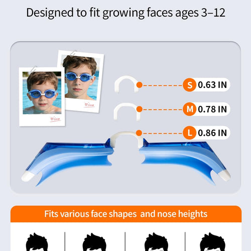 Pixel Panda Kids Swim Goggles with Fabric Strap for 3-12, No Hair Pulling | Kids swimming goggles with soft cloth strap for toddler/boys/girls/children, anti-fog anti-UV, no leak, no raccoon eyes