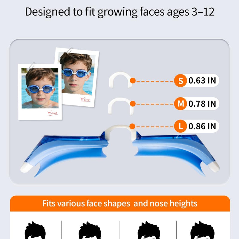 Pixel Panda Kids Swim Goggles with Fabric Strap for 3-12, No Hair Pulling | Kids swimming goggles with soft cloth strap for toddler/boys/girls/children, anti-fog anti-UV, no leak, no raccoon eyes