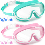 COOLOO 2 Pack Kids Goggles 4-16, Wide View No Leaking Kids Swim Goggles | Anti-fog & Anti-UV Swimming Goggles for Girls Boys