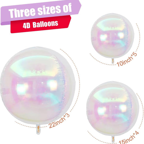 12Pcs Iridescent Round Foil Balloons: 22", 15", 10" 4D Clear Balloons for Birthday, Wedding, Mermaid Party Decor