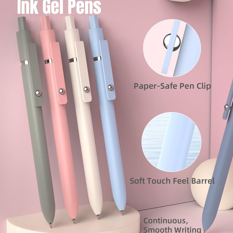 Four Candies 39 PCS Aesthetic Stationery Set with Cute Pen Case, College Supplies and Nursing Essentials, 12 Pastel Highlighters, 5 Black Gel Pens, 6 Mechanical Pencils, Pink