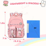 PRLINJSK Girls Backpack，Cute School Backpack for Girls Kids Teens，Kawaii Bookbag for Primary Elementary，Pink