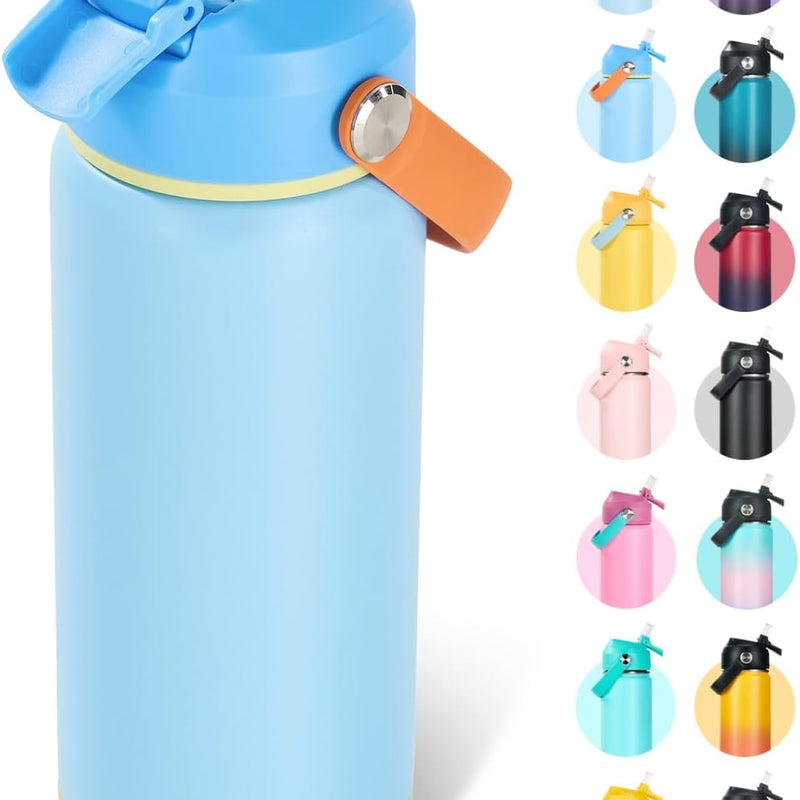 Fijinhom 18oz Insulated Stainless Steel Water Bottle, Wide Mouth Double Wall Vacuum, Silicone Straw, Sweat & Leak Proof, BPA Free Insulated Water Flask for Travel, Keep Cold 24h Hot 12h, Sky