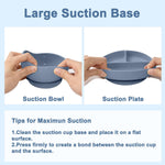 Silicone Baby Feeding Set 14 Pcs, Baby Led Weaning Set, 6M+, Blue Gray | Self-Feeding Utensils, Divided Plate, Suction Bowl, Bib, Cup, Finger Brush, Training Spoons, Microwave and Dishwasher Safe