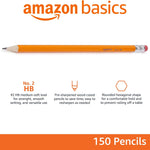 Amazon Basics Wood-Cased #2 Pencils for Writing, Drawing and Sketching, Pre-sharpened, HB Soft Lead with Erasers, Teacher Supplies, 150 Count, Yellow