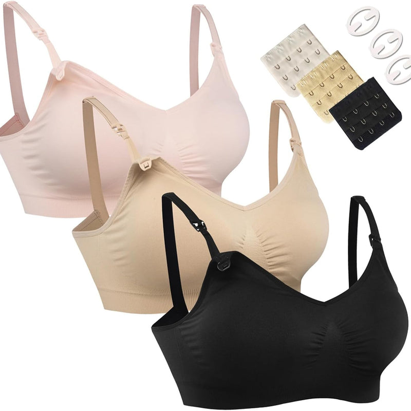 HOFISH 3PACK Full Bust Seamless Nursing Maternity Bras Bralette S-XXL with Extra Bra Extenders & Clips