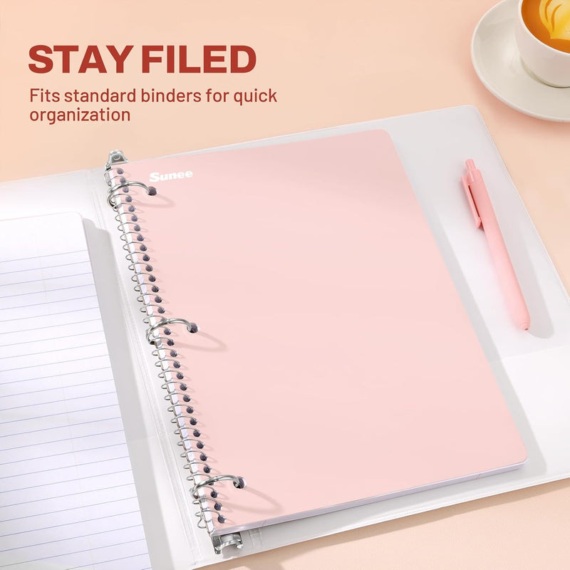 SUNEE Spiral Notebooks, 1-Subject, 5 Pack, College Ruled Paper, 8" x 10-1/2", 70 Sheets per Notebook,3-Hole Punched Paper, Pink,Purple, Blue, Green, Yellow Spiral Lined Notebooks for School,Work