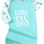 AMAWMW Newborn Baby Girl Little Sister Sleeper Gown Stripe Long Sleeve Nightgown Pajamas Gifts Stuff Essential Outfit
