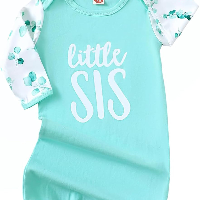 AMAWMW Newborn Baby Girl Little Sister Sleeper Gown Stripe Long Sleeve Nightgown Pajamas Gifts Stuff Essential Outfit