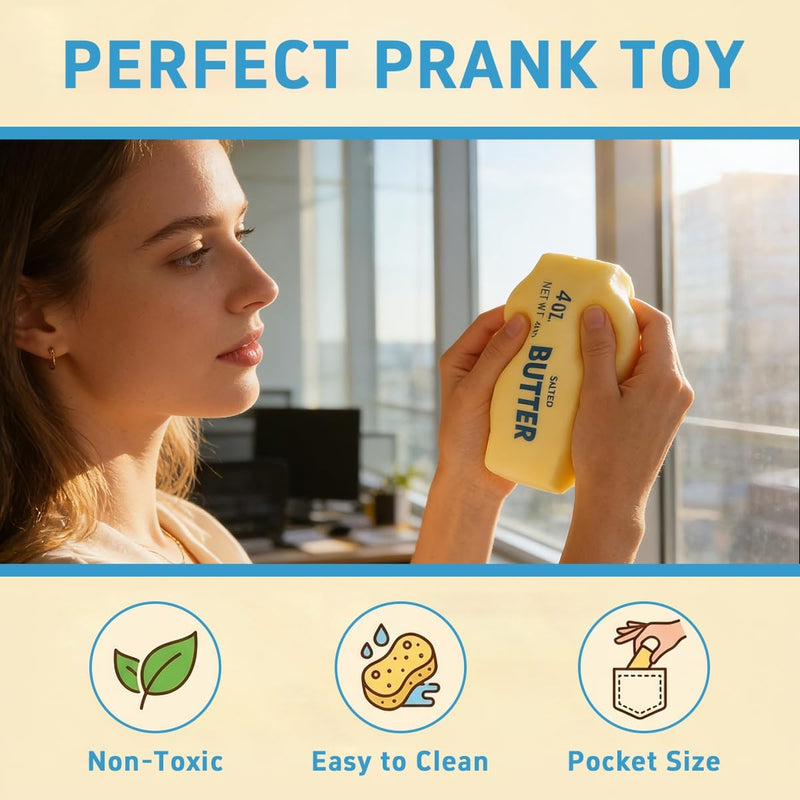 2PCS Butter Squishy Stress Relief Toys, Ultra-Soft Slow Rebound Squeeze Toy, Realistic Bread Style Sensory Fidget for Desk, Anxiety Relief Fun Gift for Adults