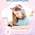 iClever Cat Ear Kids Bluetooth Headphones: Safe Volume, 50-Hour Playtime, LED Lights