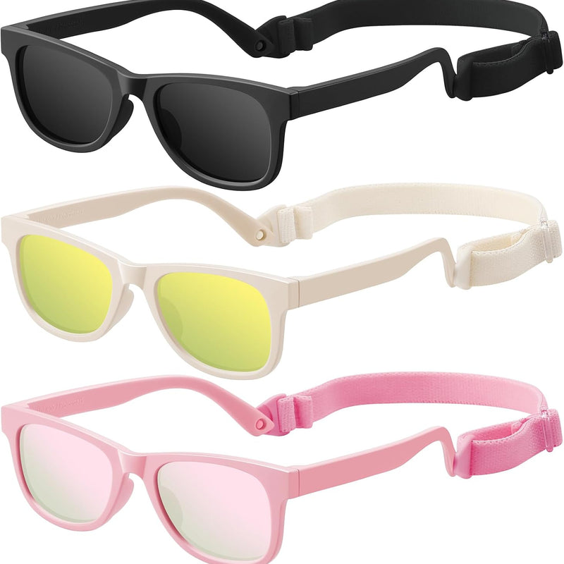 Baby Infant & Toddler Sunglasses with Strap, Boys & Girls 0-24Months, UV400 | Flexible TPEE Rubber Frame, Comfortable Fit, Outdoor Travel Ready