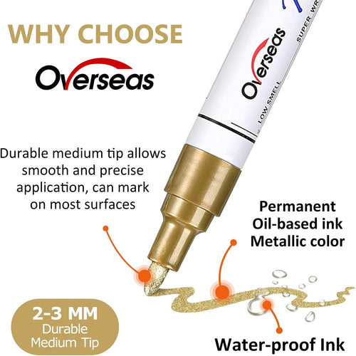 Overseas Paint Marker Pens - 8 Colors Oil Based Permanent Markers, Waterproof, Quick Dry, Medium Tip, Assorted Color Paint Pen for Metal, Wood, Fabric, Plastic, Rock Painting, Canvas, Glass, Art Craft